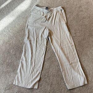 GAP Tan linen Wide-Leg Pants with Elastic Waistband